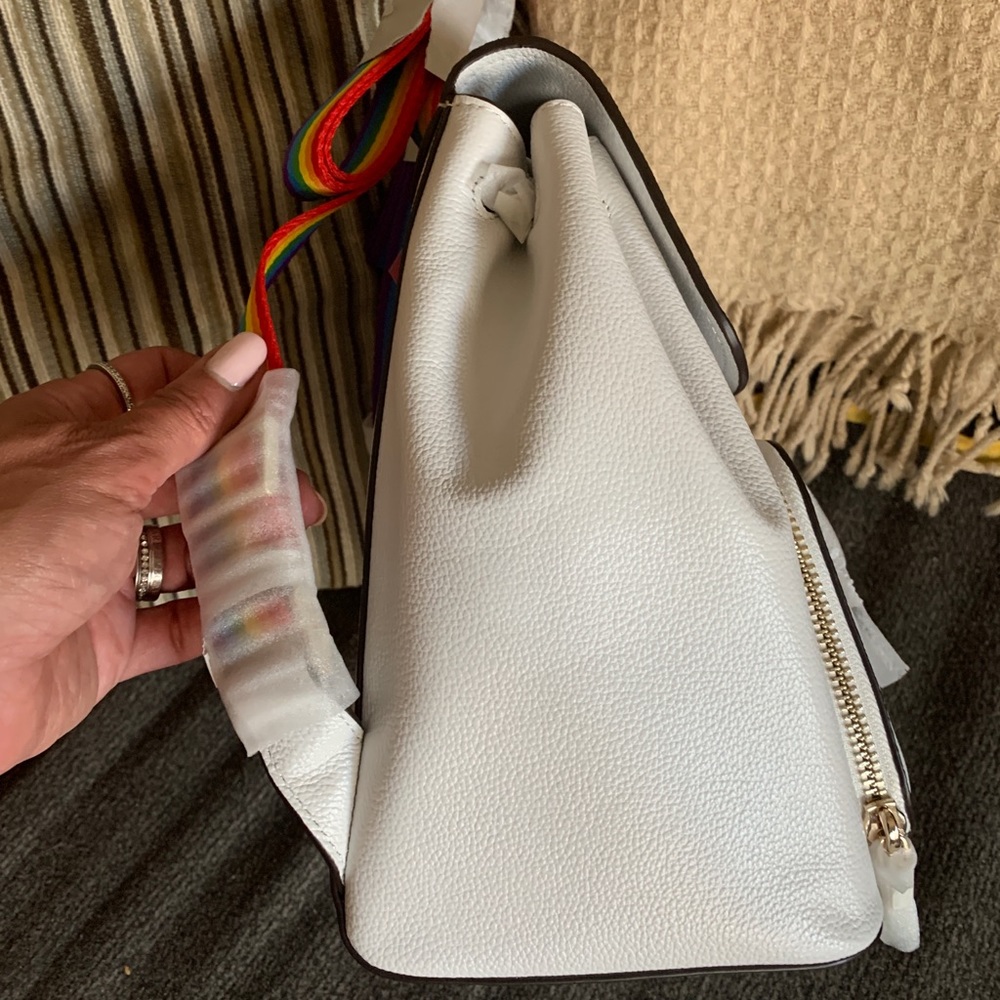 Authentic KATE SPADE Leather Flap drawstring rainbowπmedium backpack - Picture 8 of 15